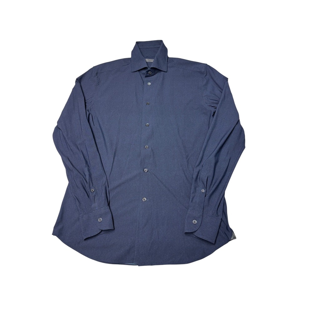 Corneliani Mens Navy Blue Textured Stretch Button‎ Down Shirt Size 15.5 39